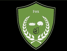 a green shield with a squirrel a crown and the word fox on it