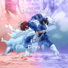 a picture of two anime characters with the words debi mains devs written on the bottom