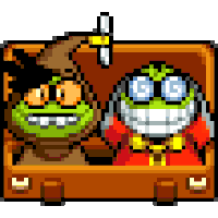 a pixel art drawing of a frog and a wizard