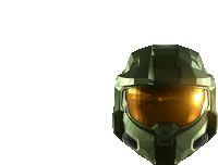 a green halo helmet with a yellow lens