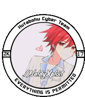 a logo for hutabohu cyber team with a red haired boy