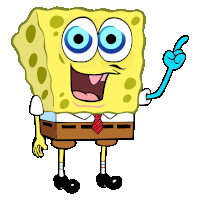 a cartoon drawing of spongebob wearing a tie and pointing up