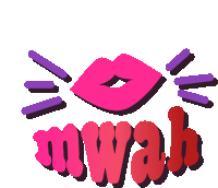 a pink and red logo that says mwah with a kiss on it