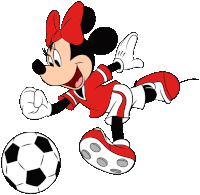 a cartoon of minnie mouse playing soccer with a soccer ball