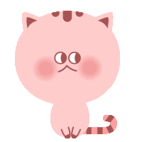 a pink cat with a striped tail is sitting down