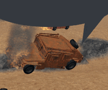 a computer generated image of a burning car in the desert