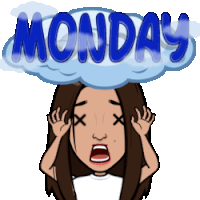 a cartoon of a woman with the word monday on top of her head