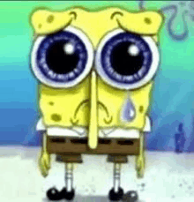 spongebob squarepants is crying with a tear running down his face .