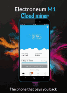 an electronicum m1 cloud miner app is displayed on a cell phone