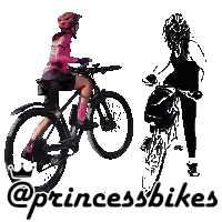 a drawing of a woman riding a bike and the words @princessbikes