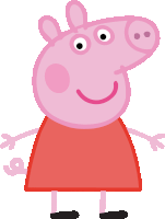 a peppa pig cartoon character with a red dress