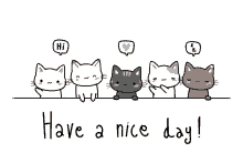 a group of cats standing next to each other with the words " have a nice day " below them