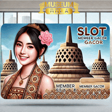 a woman with a flower in her hair is featured on a slot card