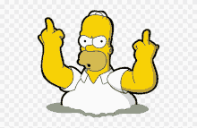 homer simpson is giving the middle finger with his arms outstretched