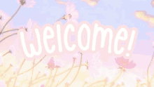 the word welcome is on a pink background