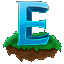 a blue letter e is sitting on a piece of grass .