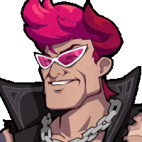 a cartoon of a man with pink hair and sunglasses