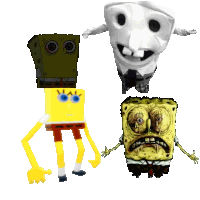 three different versions of spongebob with different faces