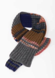 a knitted scarf with a multicolored pattern