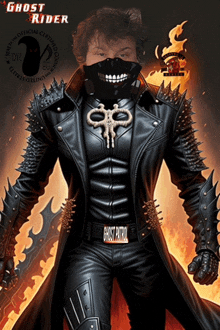 a poster for ghost rider shows a man wearing a face mask