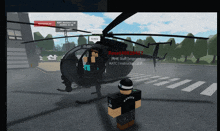 a man in a ranger shirt stands in front of a helicopter in a video game