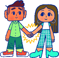 a boy and a girl shake hands in a cartoon drawing