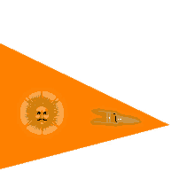 an orange triangle with a sun on it and a spear