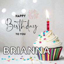 a birthday card for brianna with a cupcake with a lit candle