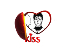 a picture of a man in a red heart with the word kiss below it