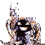 a pixel art drawing of a ghost with a smile on its face