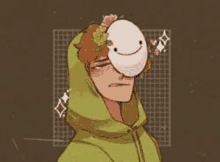 a cartoon of a boy wearing a hoodie and a mask on his face .