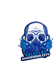 a logo for roleplay dangerous city shows a skull with a gas mask on