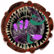 a cartoon drawing of a monster with purple claws and green teeth