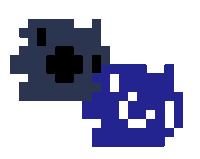 a pixel art of a black and blue object on a white background