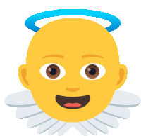 a yellow face with a blue halo and wings