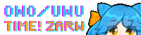 a pixel art drawing of a cat girl with the words time ! zarw below her