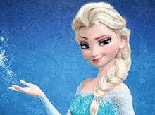 a close up of a cartoon character holding a snowflake in her hand .