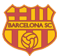 a red and yellow shield with a soccer ball and the words barcelona sc