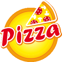 a pizza logo with a slice missing