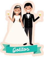 an illustration of a bride and groom with the word gotitos on a banner