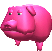 a pink pig with a sad look on his face