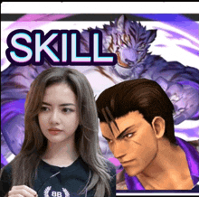 a girl and a man are standing next to each other with the word skill written above them