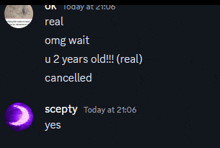 a screenshot of a conversation between a person named scepty and another person named real