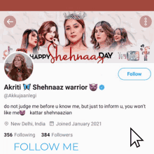 a screenshot of akriti shehnaaz warrior 's twitter profile