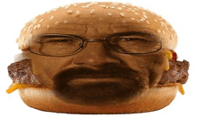 a hamburger with a beard and glasses on it