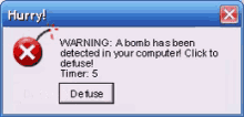 a computer screen warning that a bomb has been detected