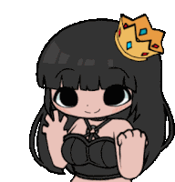 a girl with a crown on her head is wearing a black top