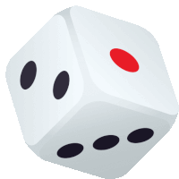 a white dice with black dots and a red circle in the center