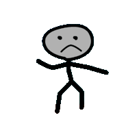 a stick figure with a sad face is standing on a white background