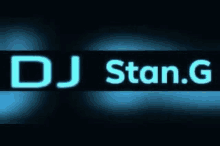 a dj stan g logo is displayed on a dark blue background .